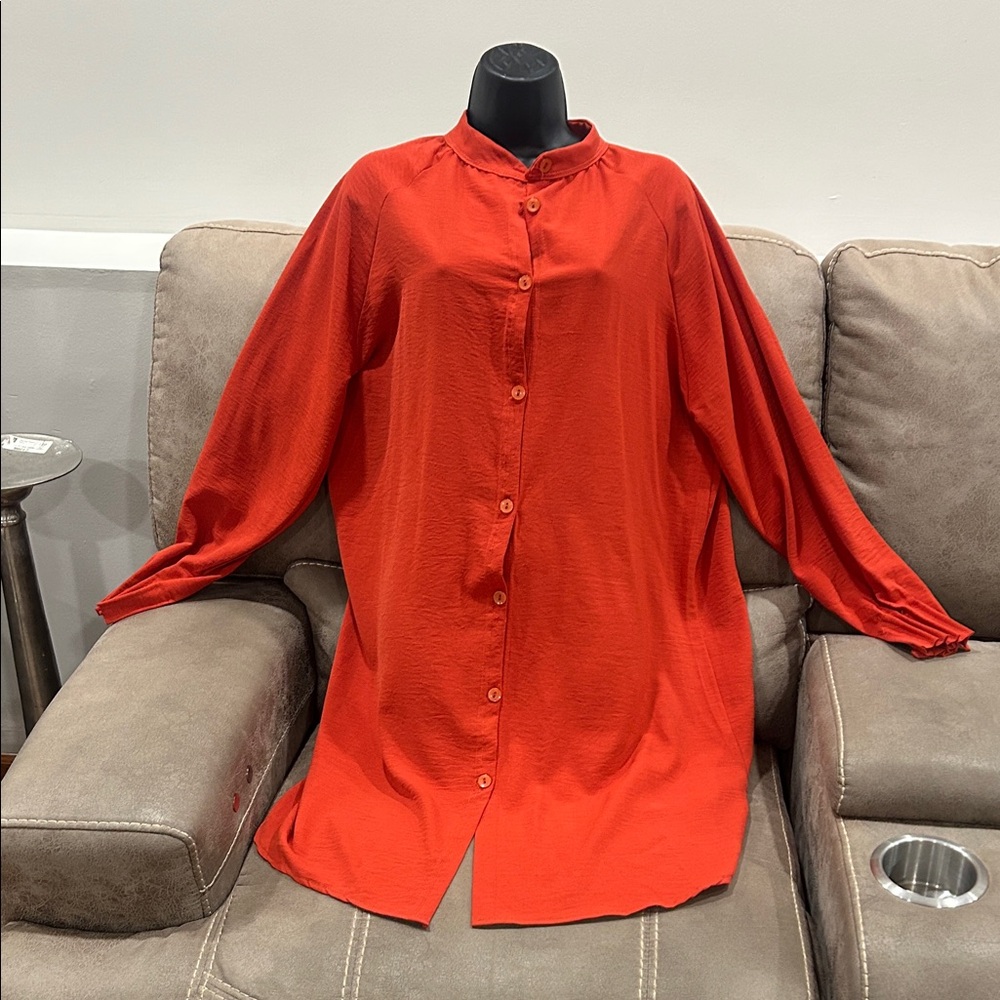 Vibrant Red Button-Up Shirt